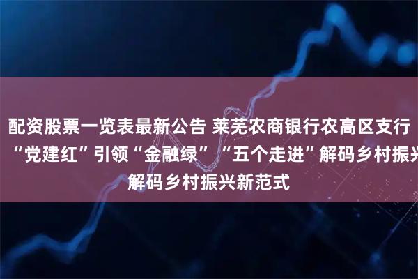 配资股票一览表最新公告 莱芜农商银行农高区支行营业部：“党建红”引领“金融绿” “五个走进”解码乡村振兴新范式